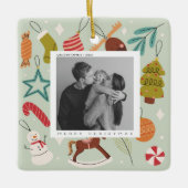 ジョイファミリーフォトクリスマスホリデー葉書 セラミックオーナメント (正面)
