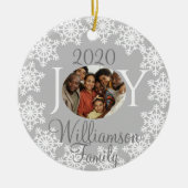 ジョイファミリーフォトシルバーグレーホワイトスノーフレークV セラミックオーナメント (正面)