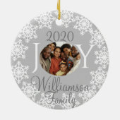 ジョイファミリーフォトシルバーグレーホワイトスノーフレークV セラミックオーナメント (裏面)