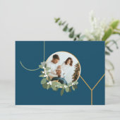 ジョイファミリーフォトモダンリースブルーホリデー シーズンカード (スタンド正面)