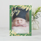 ジョイファミリーフォト金ゴールドグリーンボタニカルクリスマス シーズンカード (スタンド正面)