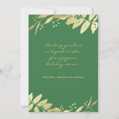 ジョイファミリーフォト金ゴールドグリーンボタニカルクリスマス シーズンカード (裏面)