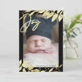 ジョイファミリーフォト金ゴールドフェイク植物学クリスマス シーズンカード (スタンド正面)