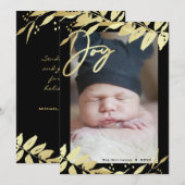 ジョイファミリーフォト金ゴールドフェイク植物学クリスマス シーズンカード (正面/裏面)