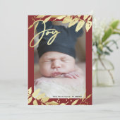 ジョイファミリーフォト金ゴールドブルゴーニュ植物学クリスマス シーズンカード (スタンド正面)