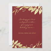 ジョイファミリーフォト金ゴールドブルゴーニュ植物学クリスマス シーズンカード (裏面)