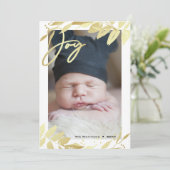 ジョイファミリーフォト金ゴールドホワイトボタニッククリスマス シーズンカード (スタンド正面)