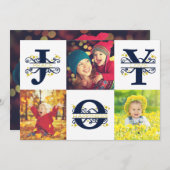 ジョイフォトコラージュホワイトアンドブルークリスマス シーズンカード (正面/裏面)