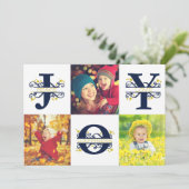 ジョイフォトコラージュホワイトアンドブルークリスマス シーズンカード (スタンド正面)