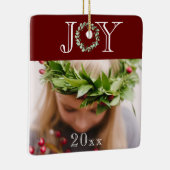 ジョイフォトレッドパーソナライズされたホリデークリスマス セラミックオーナメント (右)