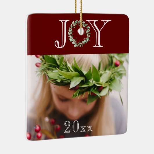 ジョイフォトレッドパーソナライズされたホリデークリスマス セラミックオーナメント (右)