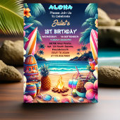 ジョイフラルアウ（ハワイ式宴会）サーフアロハハワイの1歳の誕生日Inv 招待状