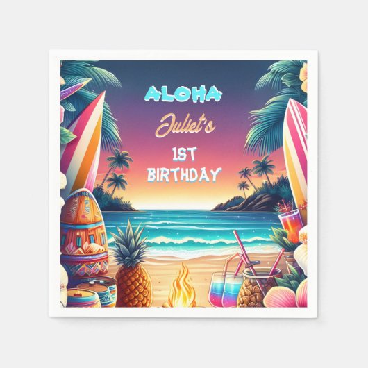 ジョイフラルアウ(ハワイ式宴会)サーフアロハハワイの1歳 スタンダードカクテルナプキン (正面)
