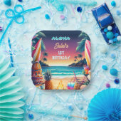 ジョイフラルアウ(ハワイ式宴会)サーフアロハハワイの1歳 ペーパープレート (パーティー)