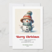 ジョイフルクリスマスの雪だるまの水彩ホリデーカード シーズンカード (正面)