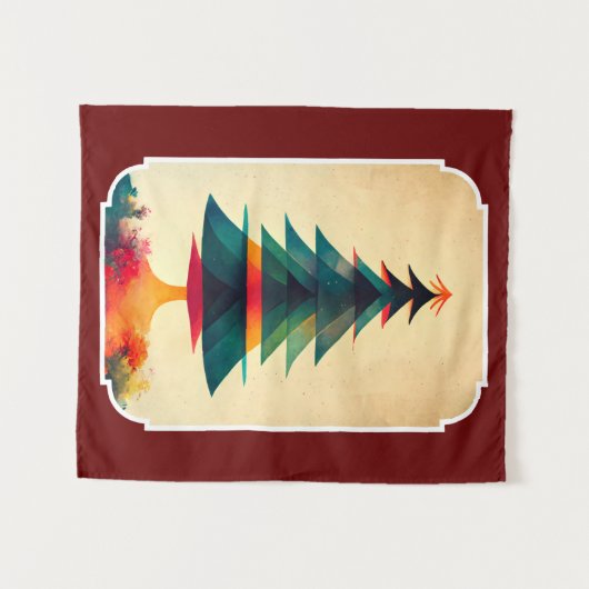 ジョイフルクリスマスツリー幾何学的アートデザイン タペストリー (正面(横))