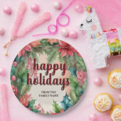 ジョイフルグリーンリース&レッドポインセティアホリデイ ペーパープレート (パーティー)