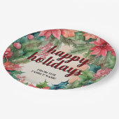 ジョイフルグリーンリース&レッドポインセティアホリデイ ペーパープレート (アングル)