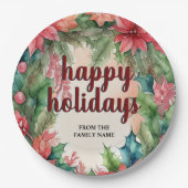 ジョイフルグリーンリース&レッドポインセティアホリデイ ペーパープレート (正面)