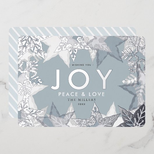 ジョイフロステッド雪片シルバーフォイルホリデーカード 箔招待状 (正面/裏面)