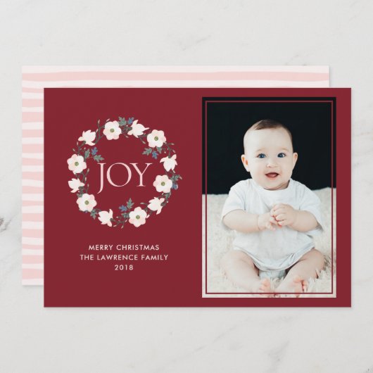 ジョイフローラリース赤面ブルゴーニュのクリスマスフォト シーズンカード (正面/裏面)