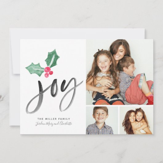 ジョイブラッシュスクリプトホリデー| クリスマス3枚写真カード (正面)