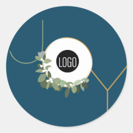 ジョイブルークリスマスモダンリースカスタムロゴ ラウンドシール