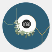 ジョイブルークリスマスモダンリースカスタムロゴ ラウンドシール (正面)