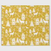 ジョイホワイト金ゴールドクリスマス ラッピングペーパー (フラット)