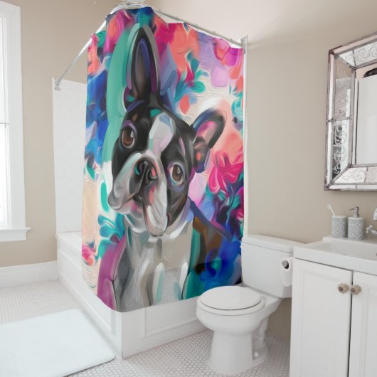 ジョイボストンテリアーカラフルシャワーカーテン シャワーカーテン (インサイチュ)