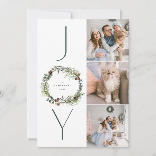 ジョイボタニカルパインリースフォトコラージクリスマス シーズンカード (正面)