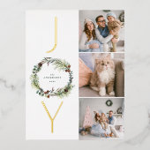 ジョイボタニカルパインリースフォトコラージクリスマス 箔シーズンポストカード (正面)