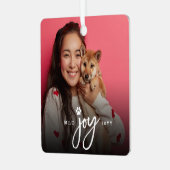 ジョイポープリントブラシスクリプトフォトドッグペットクリスマス メタルオーナメント (正面左)