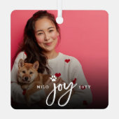 ジョイポープリントブラシスクリプトフォトドッグペットクリスマス メタルオーナメント (裏面)