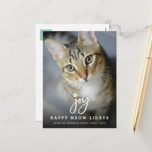 ジョイポープリントブラシスクリプト犬の恋人フォトペット シーズンポストカード (正面/裏面インサイチュ)