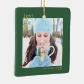 ジョイミニマルスシンプルクリスマス休暇フォトグリーン セラミックオーナメント (右)