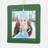 ジョイミニマルスシンプルクリスマス休暇フォトグリーン セラミックオーナメント (左)