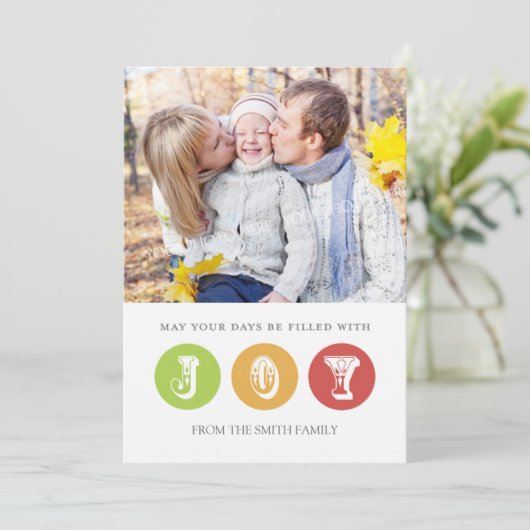 ジョイメリークリスマスフォトカードレッドグリーン シーズンカード (スタンド正面)