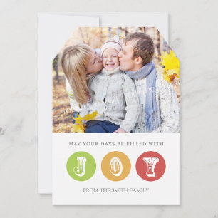 ジョイメリークリスマスフォトカードレッドグリーン シーズンカード