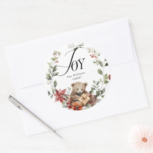 ジョイメリークリスマスフローラリースファミリー名 ラウンドシール (封筒)
