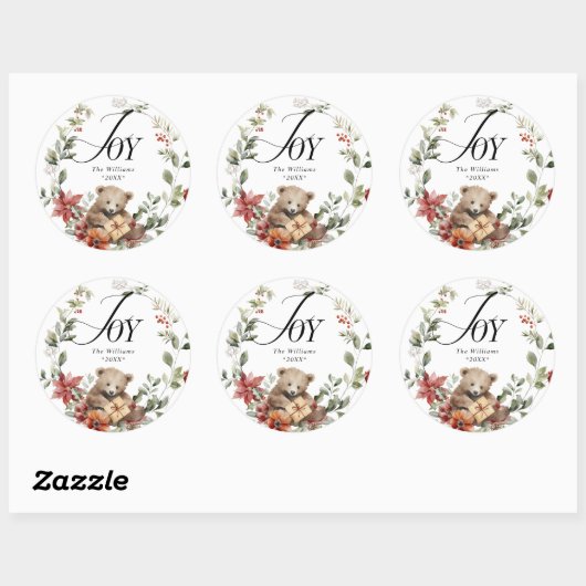 ジョイメリークリスマスフローラリースファミリー名 ラウンドシール (シート)