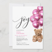 ジョイモダンキュートベアーピンクボール10誕生日 招待状 (正面)