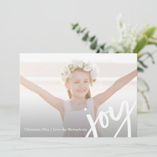 ジョイモダンタイポグラフィフォトクエレガントリスマス シーズンカード (スタンド正面)