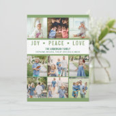 ジョイモダンピースラブフォトコラージグリーンホリデー シーズンカード (スタンド正面)