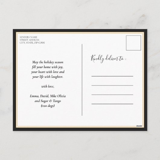 ジョイモダンブラッククリスマス3フォトコラージュ シーズンポストカード (裏面)