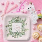 ジョイモダンユーカリ金ゴールドグリッターパステルピンク ペーパープレート (パーティー)