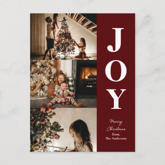ジョイモダンレッドクリスマス3フォトコラージュ シーズンポストカード (正面)