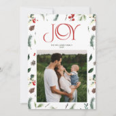 ジョイモダンレッドベリーボタニカルフォトクリスマス シーズンカード (正面)