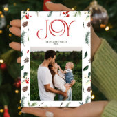 ジョイモダンレッドベリーボタニカルフォトクリスマス シーズンカード