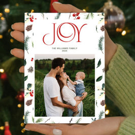 ジョイモダンレッドベリーボタニカルフォトクリスマス シーズンカード